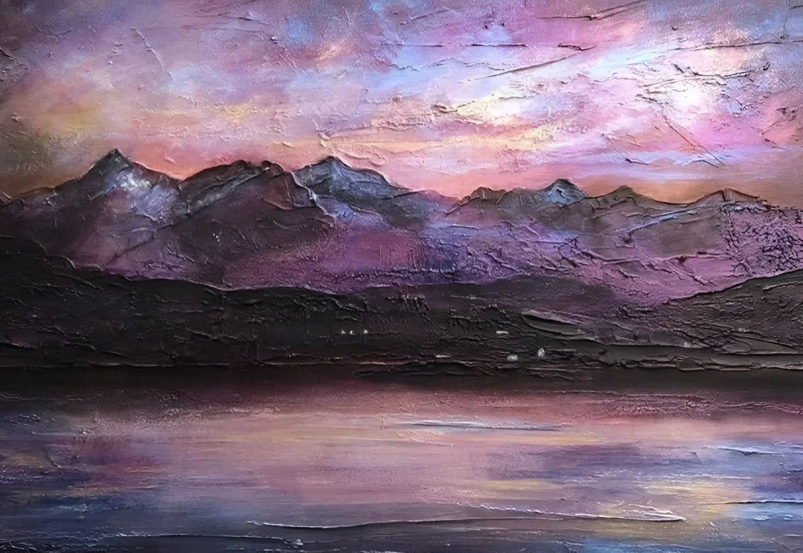 Textured mountain landscape painting from Last Skye Light Original Painting