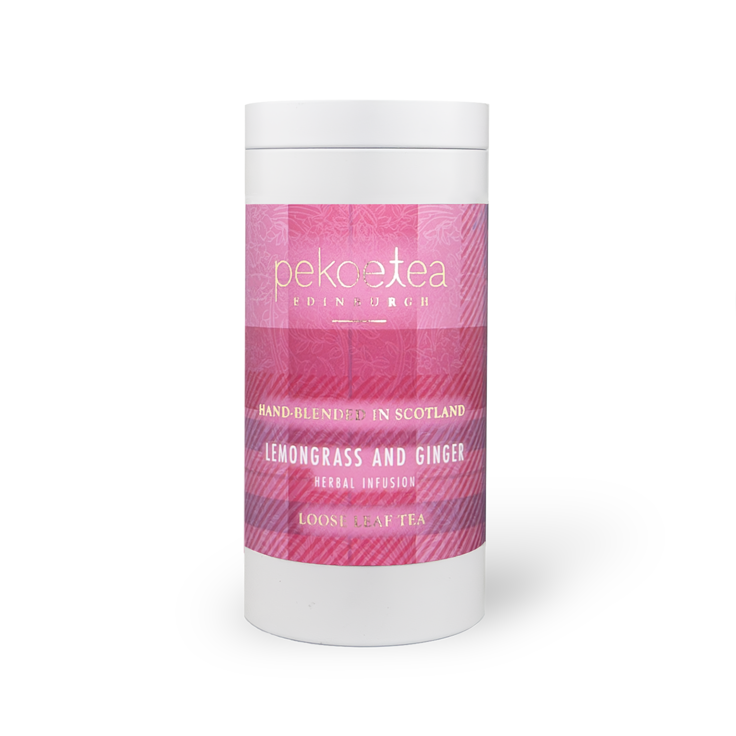Peko Tea Lemongrass and Ginger herbal infusion in white cylindrical container
