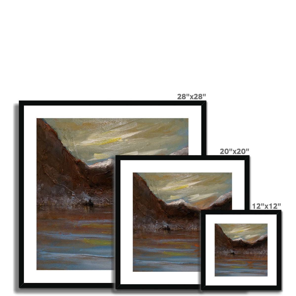 28x28 Framed Abstract Landscape Painting in Black Frame Loch Awe Art Prints