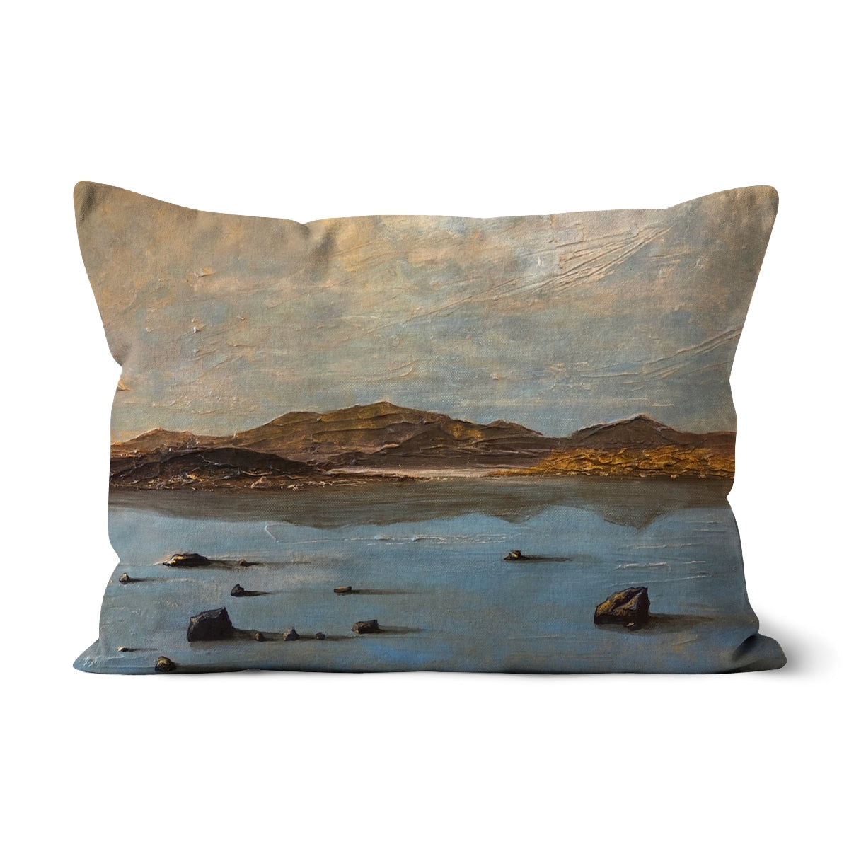 Loch Druidibeg blue beige mountain landscape throw pillow