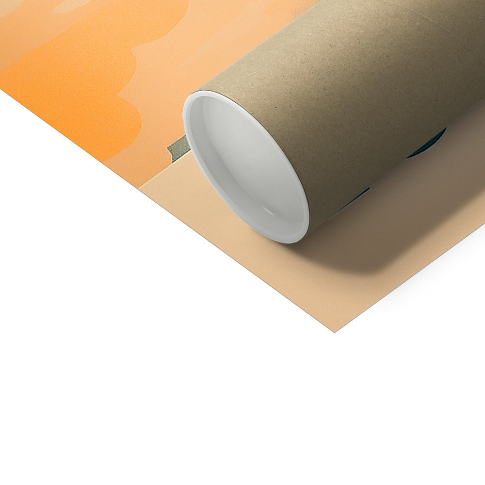 Loch Eck Fine Art Print rolled in brown cardboard tube with white lining on orange beige poster