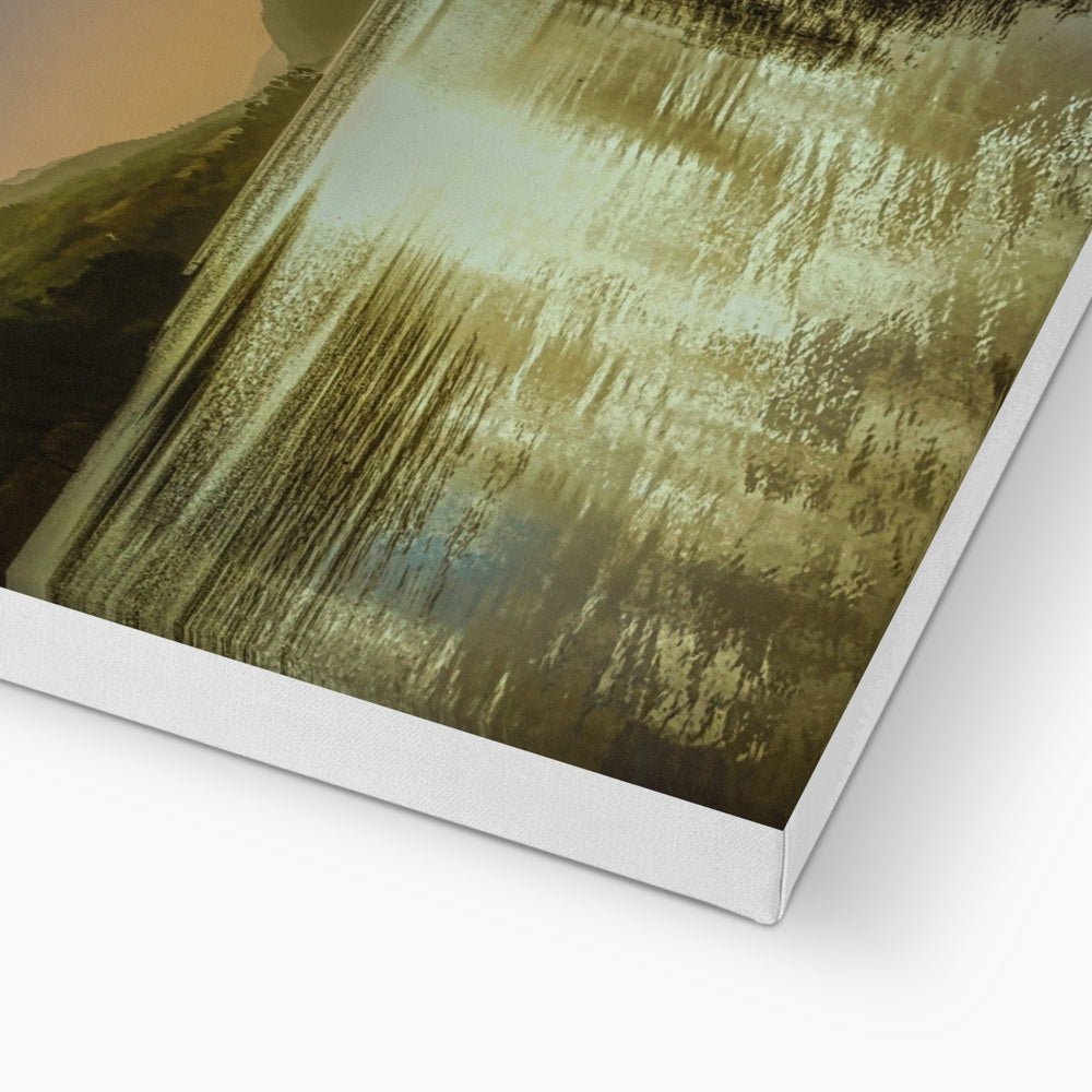 Loch Eck Golden Dusk gold abstract canvas print with textured metallic sheen