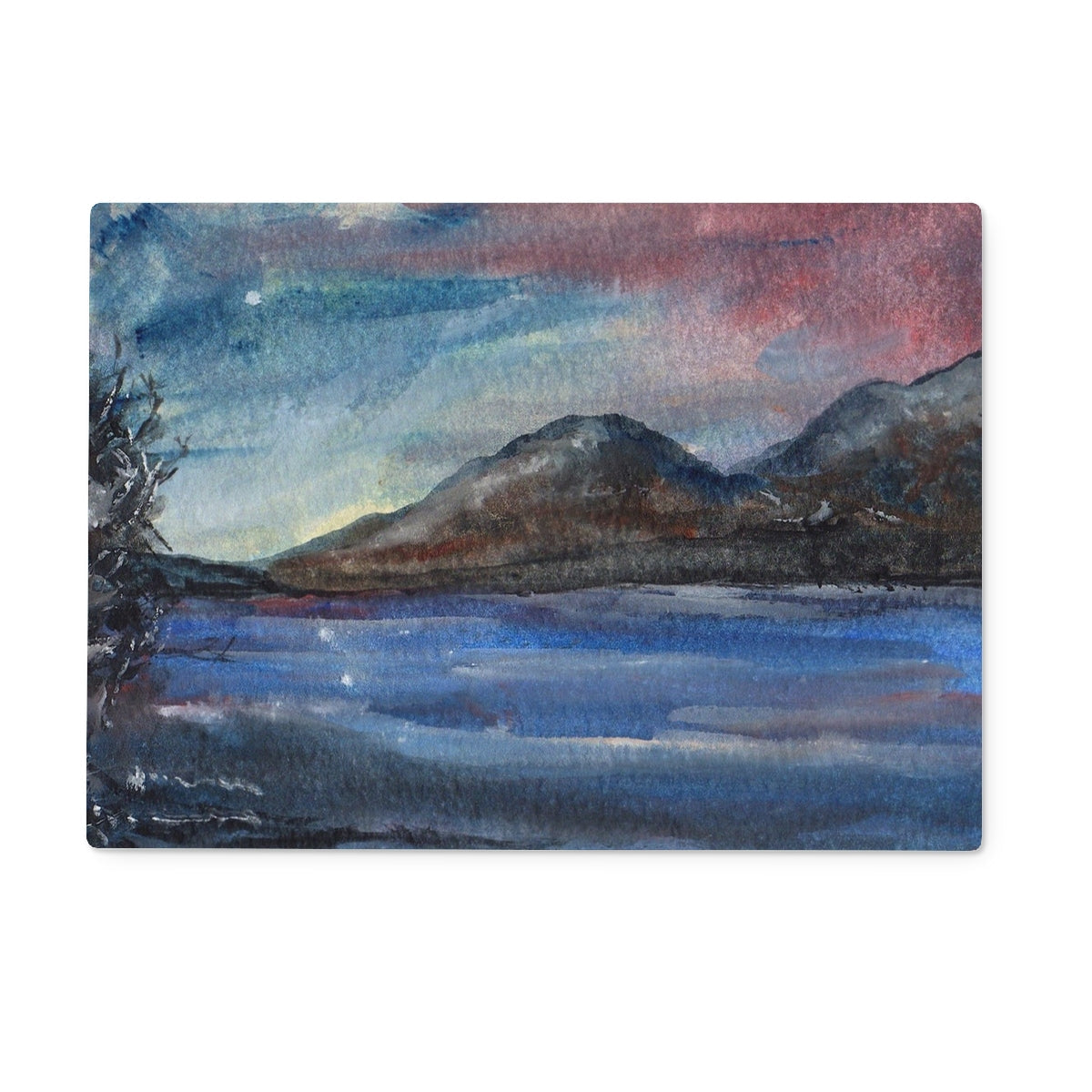 Loch Eck Moonlight Glass Chopping Board - Lochs & Mountains Art Gallery Scotland - Free Shipping Worldwide