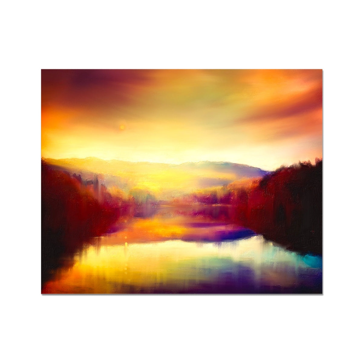 Rainbow-colored abstract painting on canvas from Loch Faskally Dusk Artist Proof Collector Print