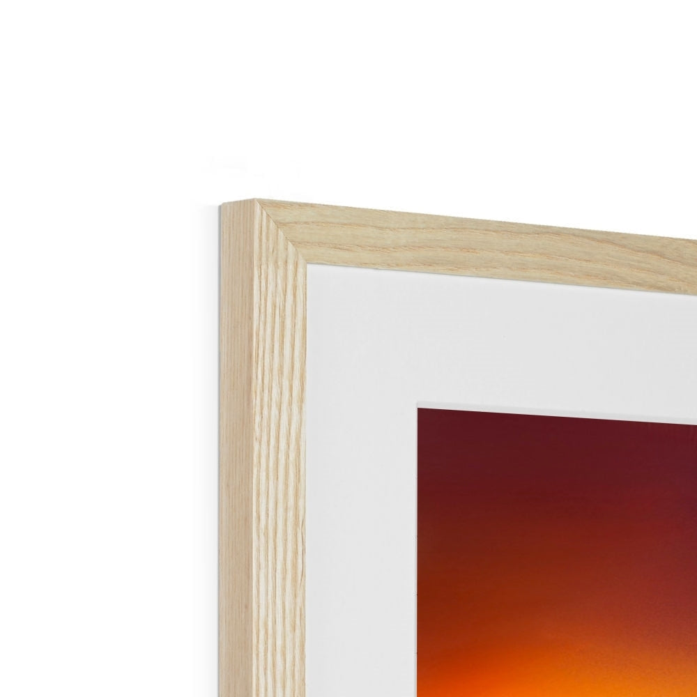 Wooden framed Loch Faskally Dusk print with white mat and gradient sunset artwork