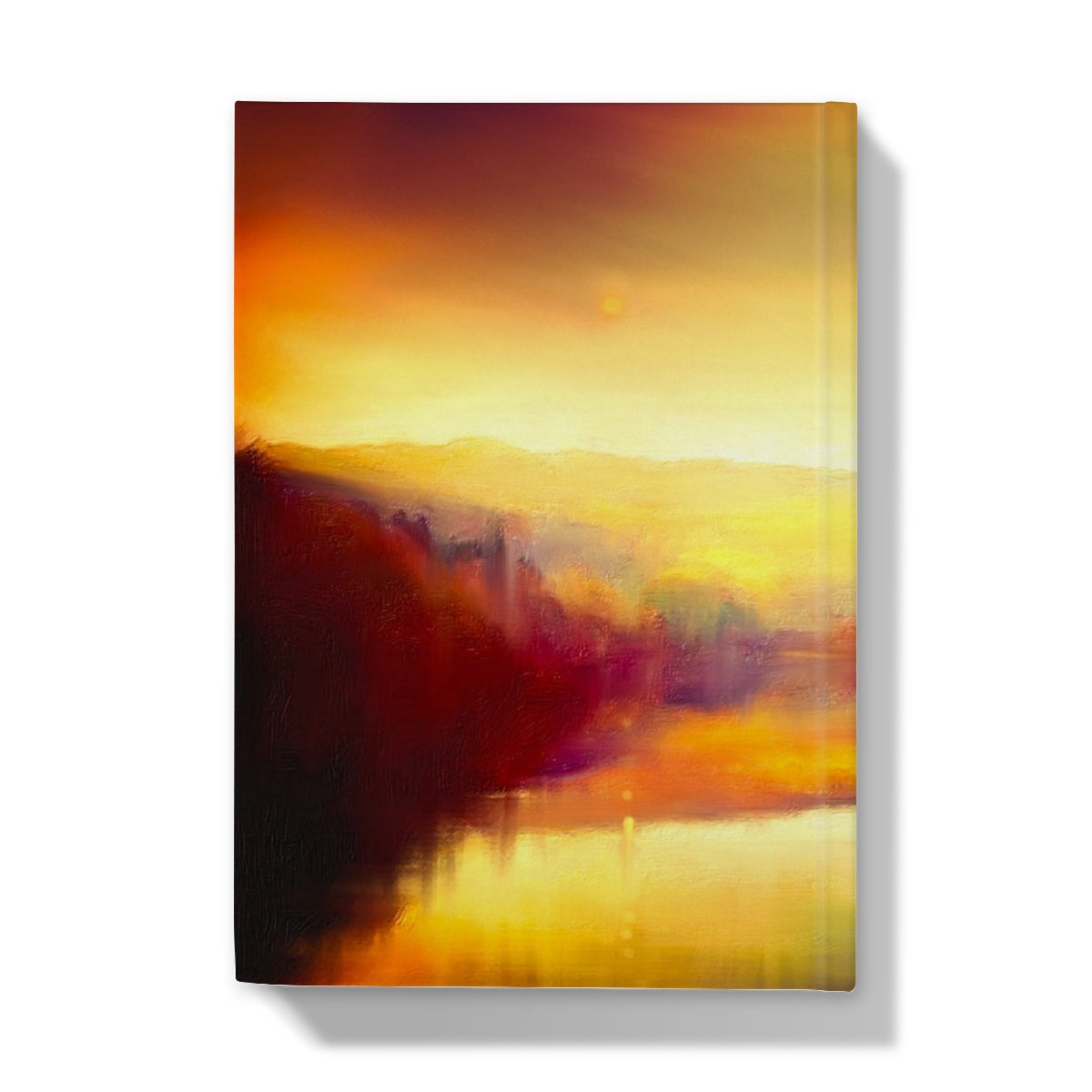 Abstract landscape notebook with vibrant orange and yellow hues resembling a sunset