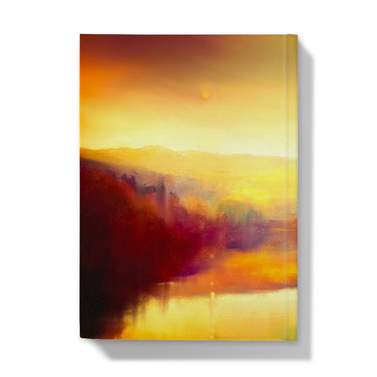 Yellow and orange abstract painting on canvas featured on Loch Faskally Dusk Hardback Journal