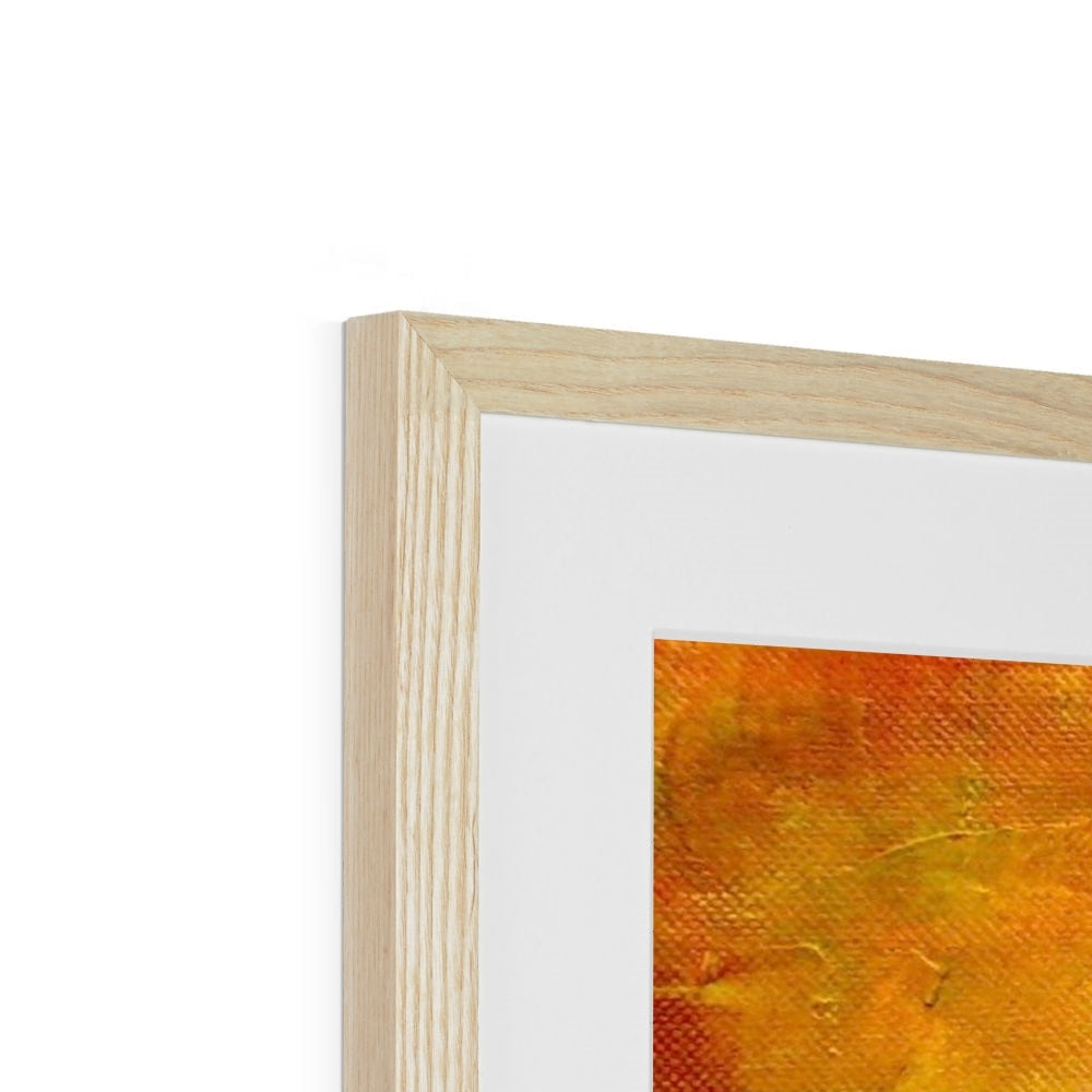 Loch Fyne Dawn Art Prints in light wood frame with textured orange artwork