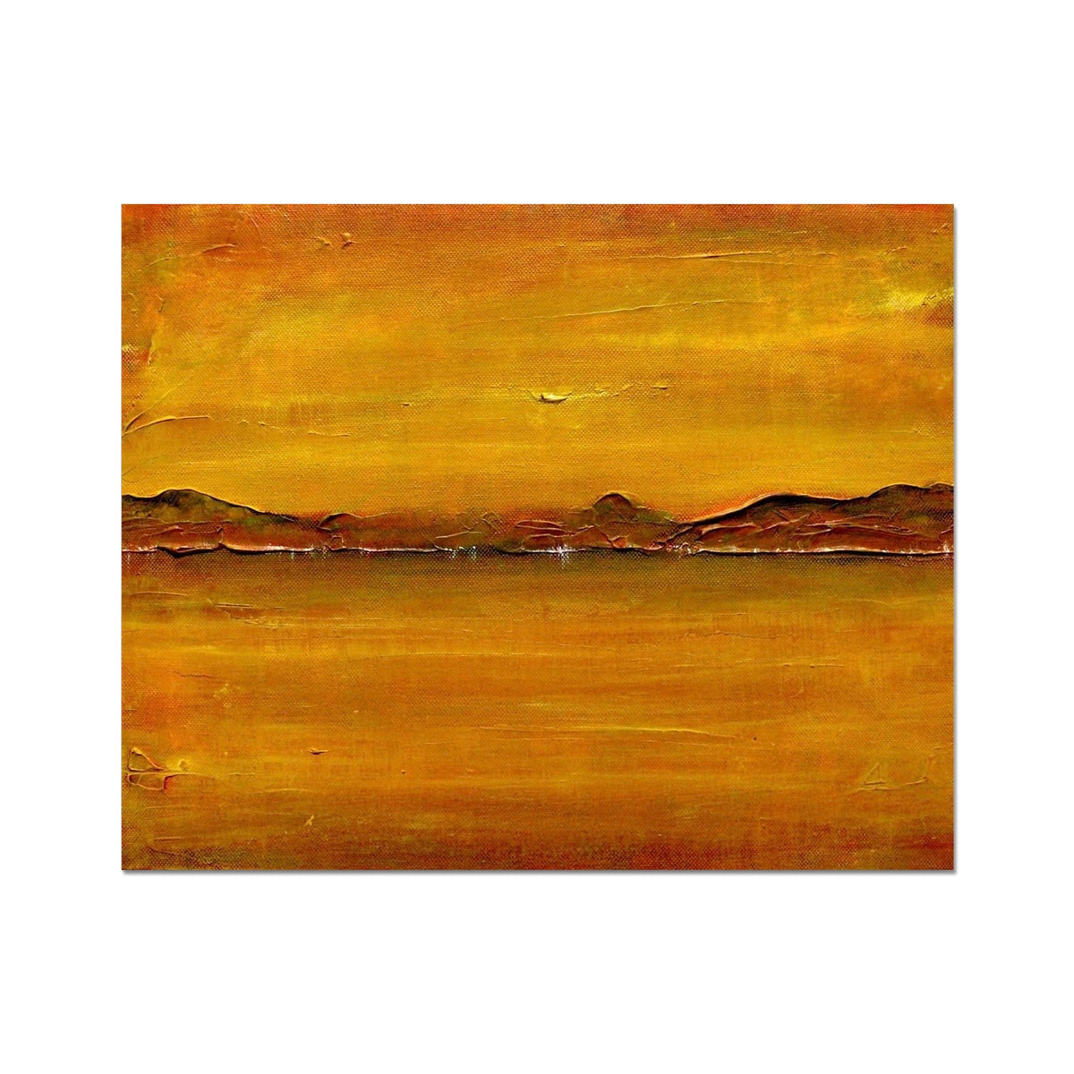 Yellow and brown abstract Loch Fyne Dawn landscape print with textured brushstrokes