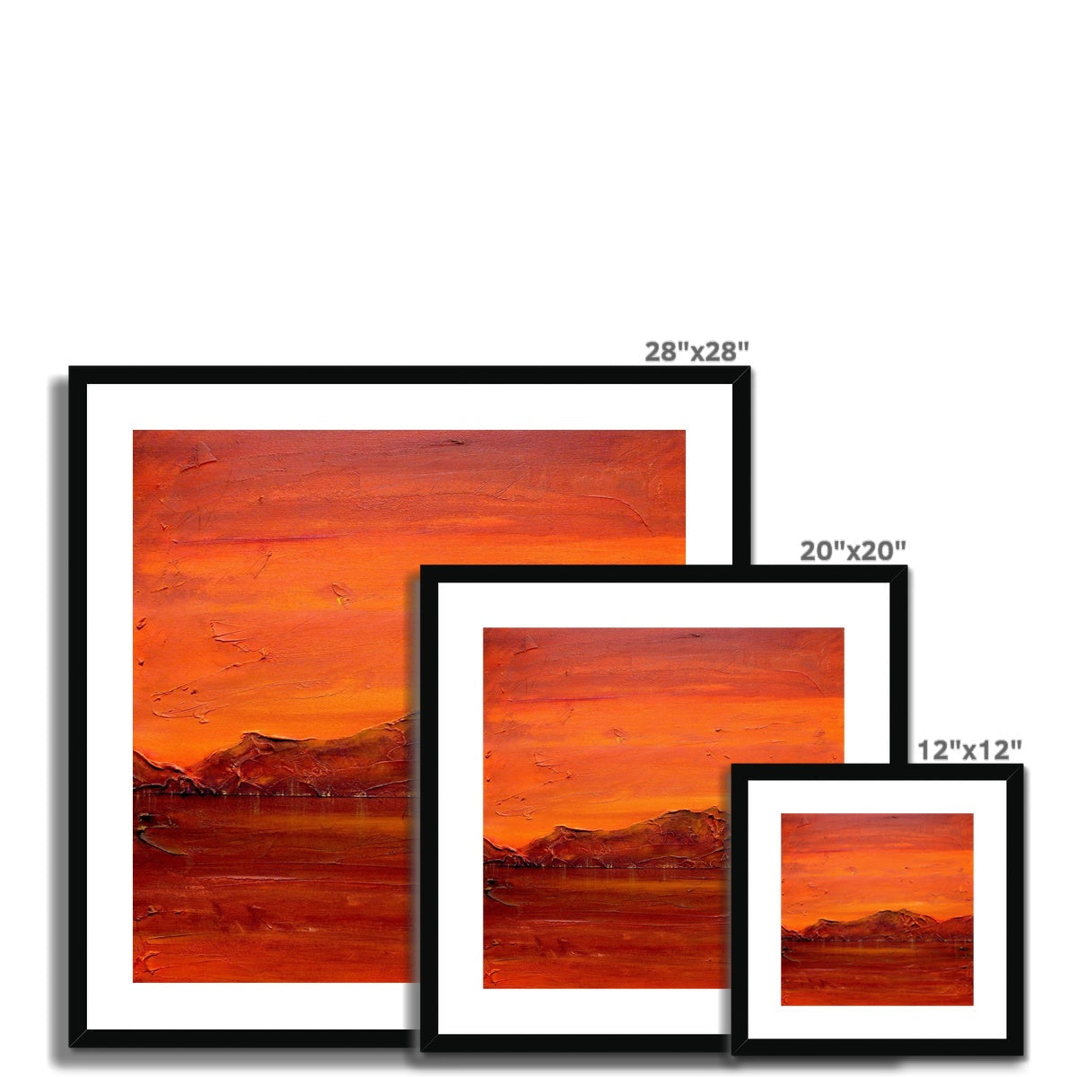 28x28 Loch Fyne Dusk sunset landscape print in black frame with white mat