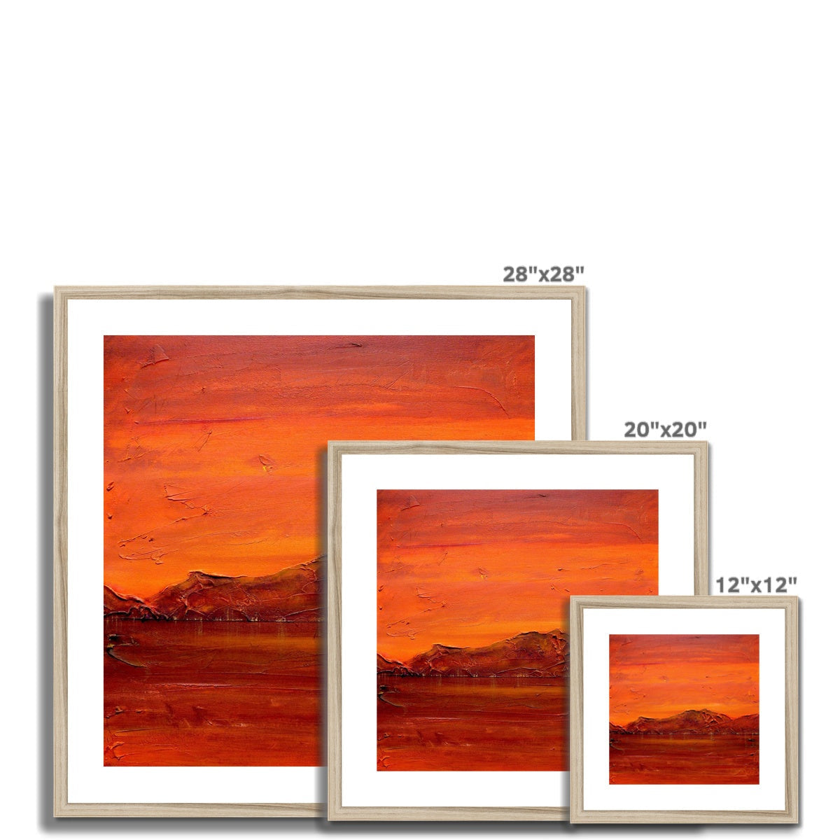 28x28 Loch Fyne Dusk framed sunset art print with silhouetted mountains