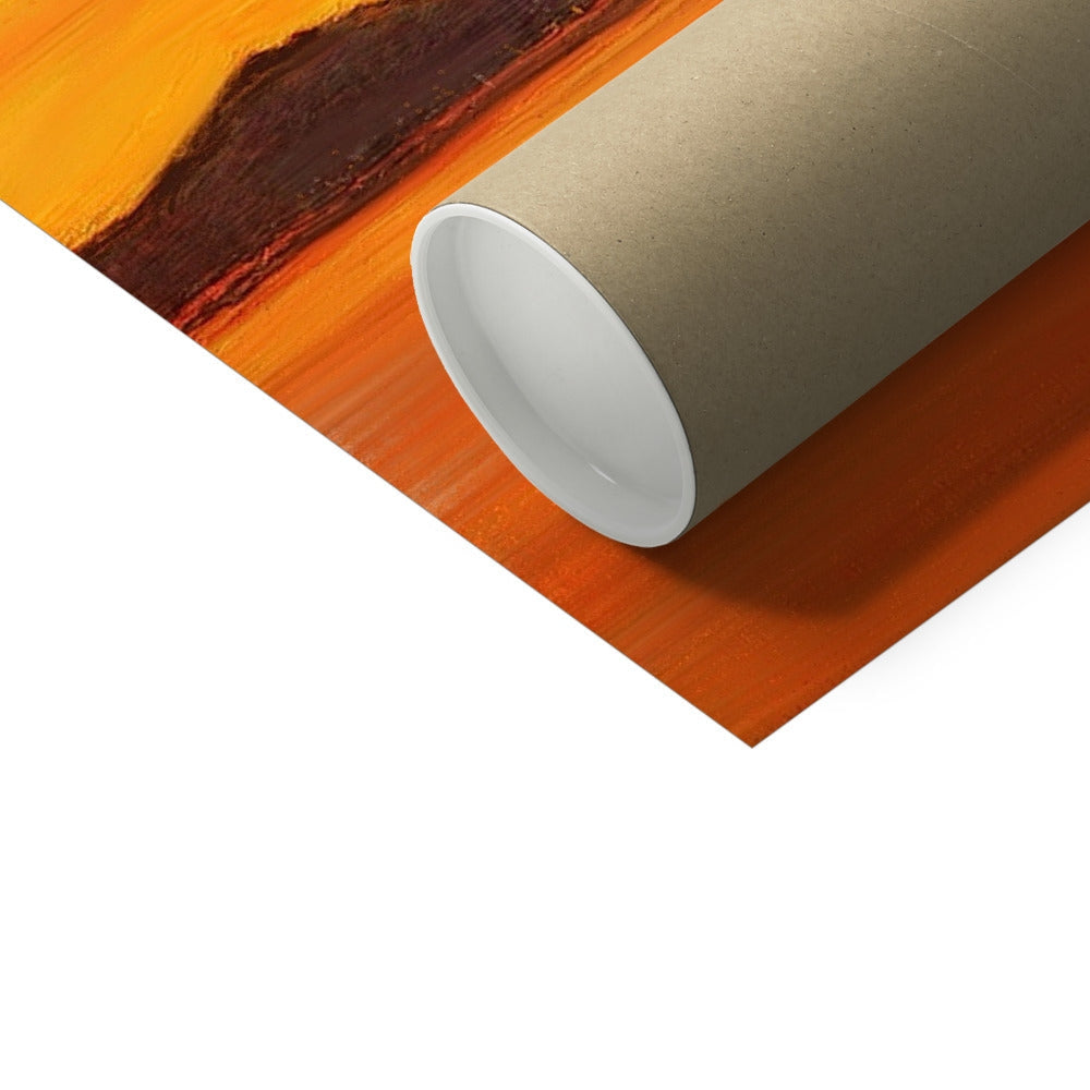 Beige cylindrical cardboard tube with white end cap and orange base for Loch Fyne Sunset print