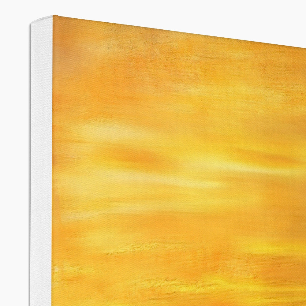 Yellow abstract painting on canvas with textured brushstrokes in Loch Fyne Sunset Canvas style