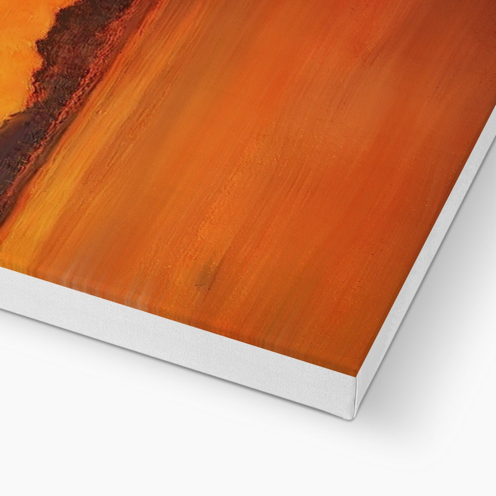 Orange and black abstract art print on white canvas for Loch Fyne Sunset Canvas display