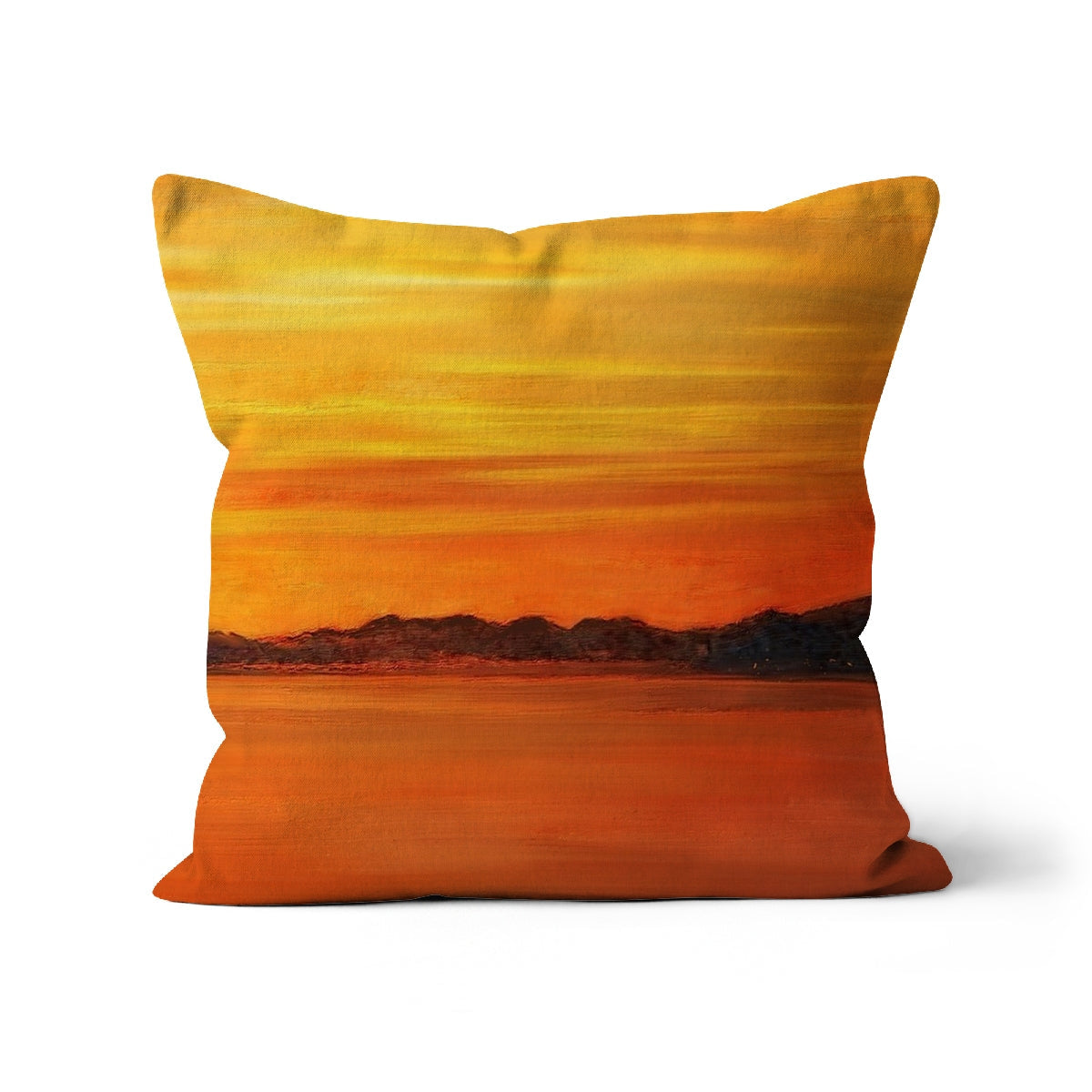 Yellow and orange sunset-themed textured throw pillow from Loch Fyne Sunset Cushion