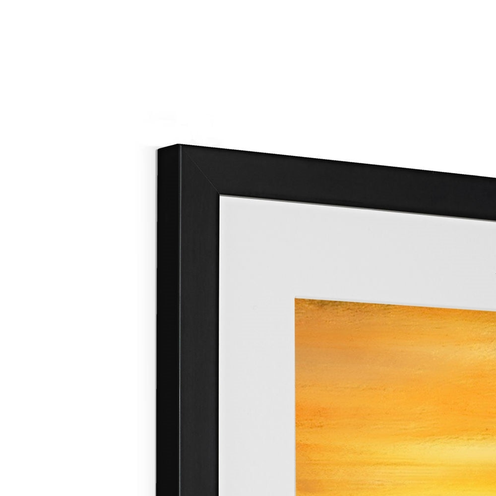 Black matte frame with white mat showcasing abstract orange artwork in Loch Fyne Sunset print