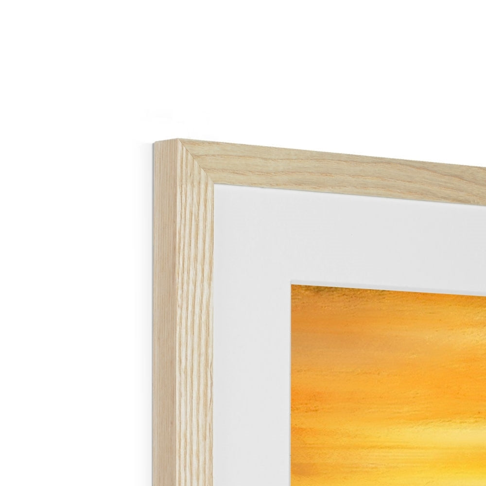 Light wood frame with white mat showcasing Loch Fyne Sunset abstract painting