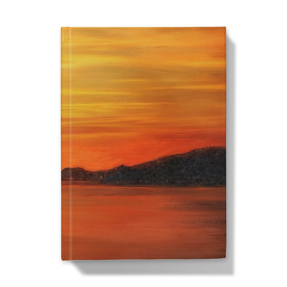 Loch Fyne Sunset Hardback Journal with canvas print of sunset over water and silhouetted mountains