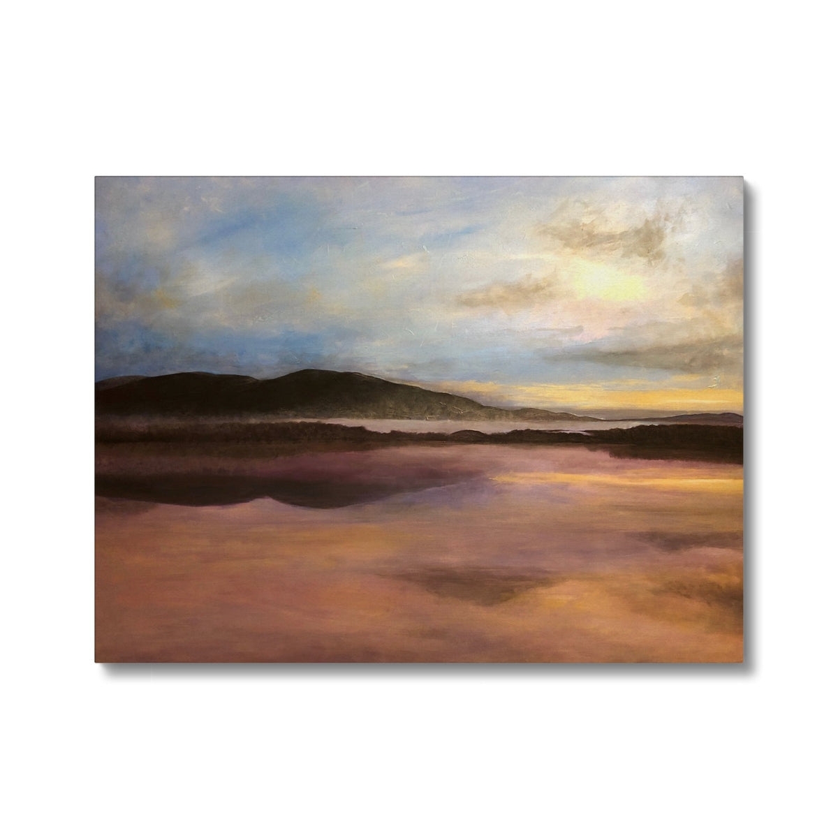 Beach scene wall art print with soft pastel colors and textured brushstrokes for Loch Garten Dawn Canvas