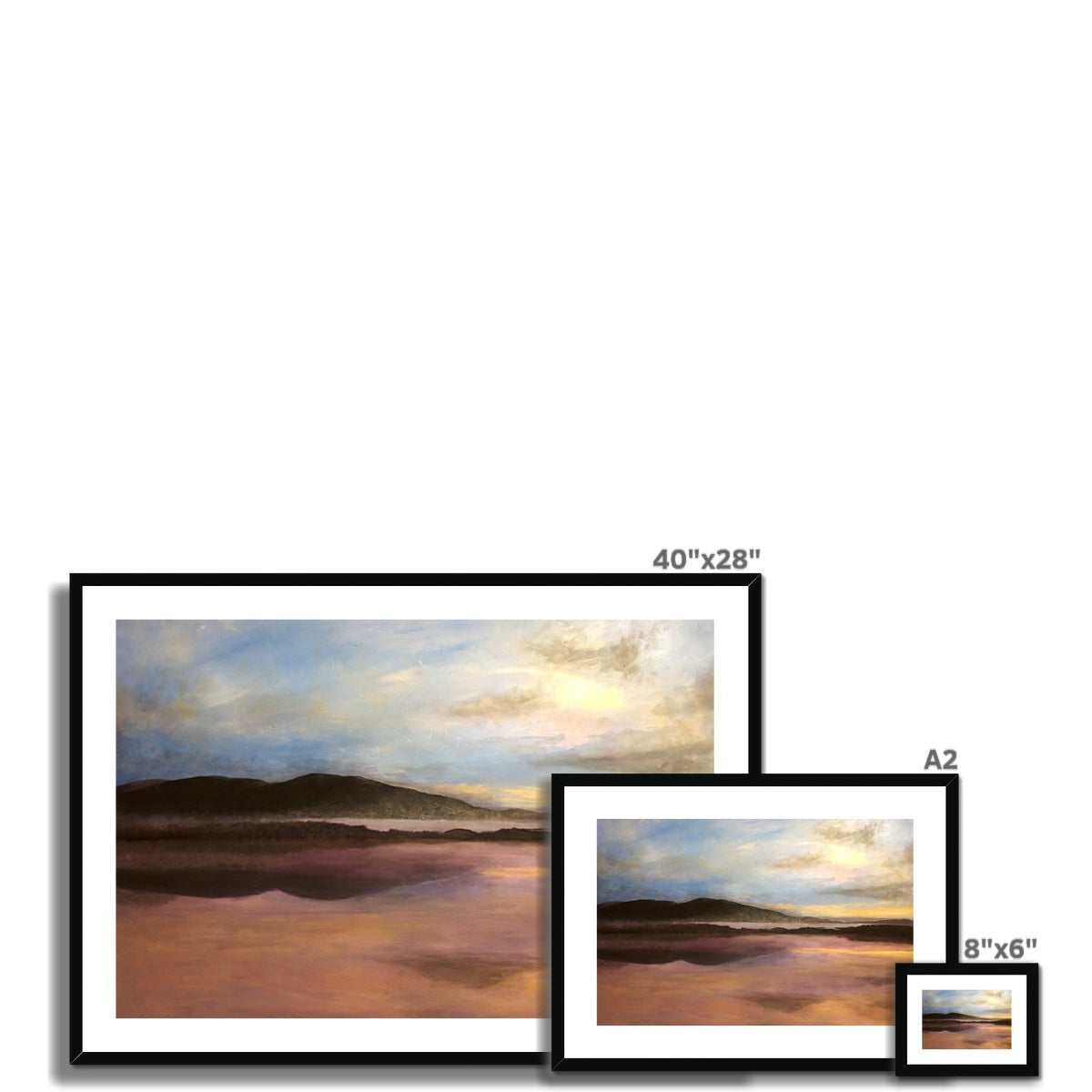 Loch Garten Dawn framed abstract landscape print in earthy tones with black frame