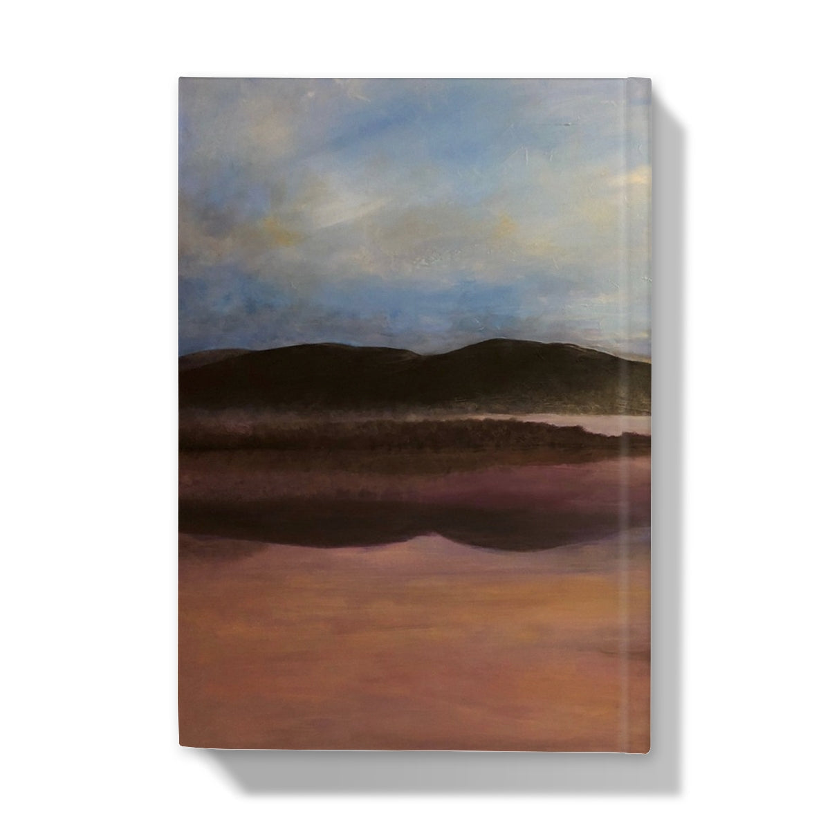 Brown leather Loch Garten Dawn Hardback Journal with landscape painting cover design