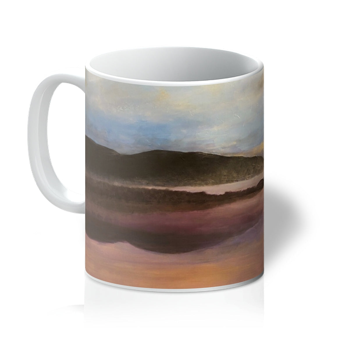 Ceramic Loch Garten Dawn Mug with abstract landscape design in earthy tones and glossy finish