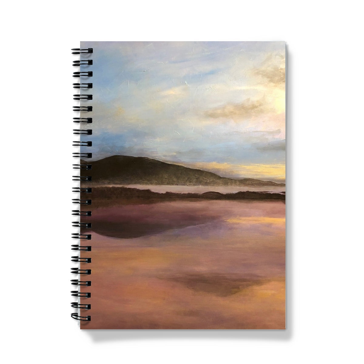 Loch Garten Dawn Notebook with spiral binding and landscape cover in muted earth tones