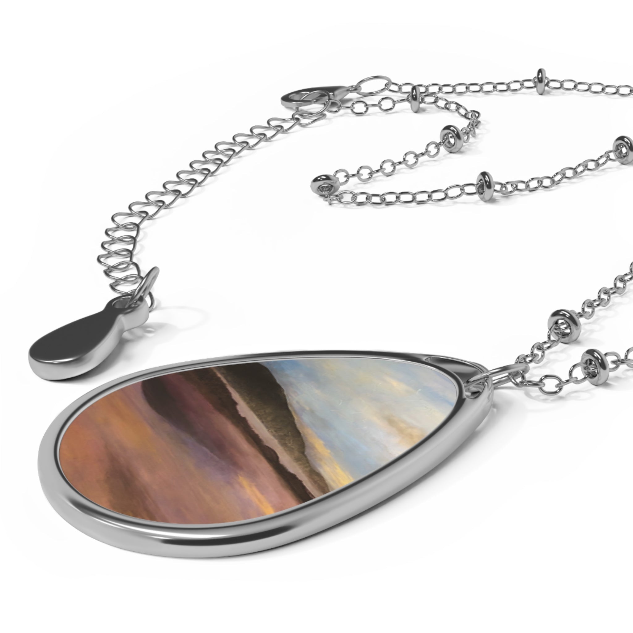 Silver teardrop agate necklace Loch Garten Dawn Scottish jewellery