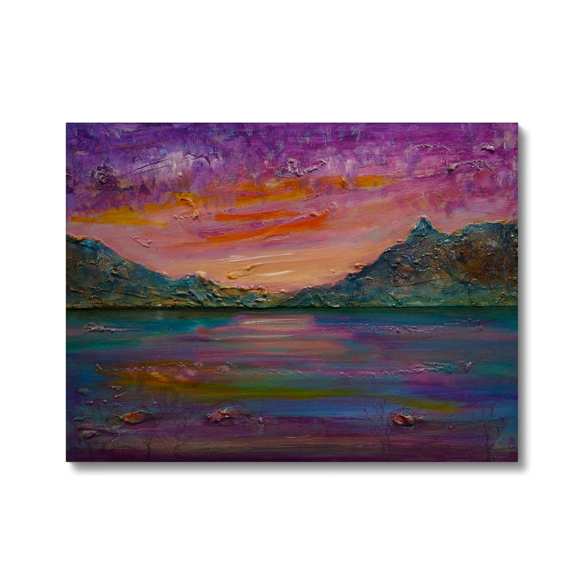 Loch Leven Sunset: purple pink abstract landscape with textured mountains