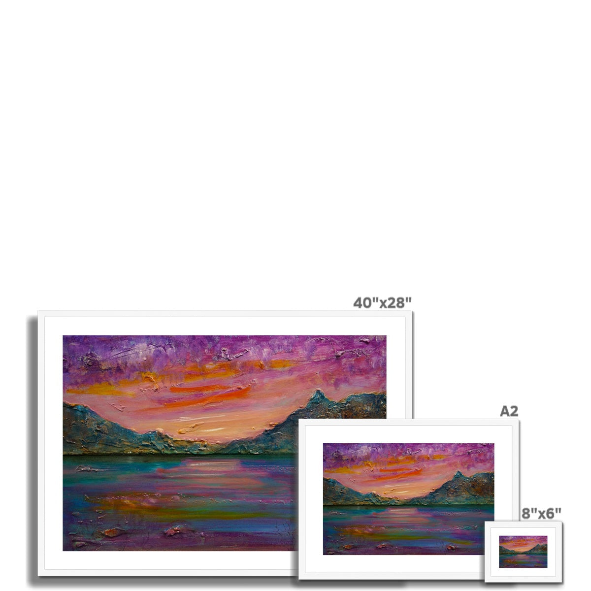Loch Leven Sunset: 40x28 Framed Vibrant Purple-Orange Mountain Landscape Print