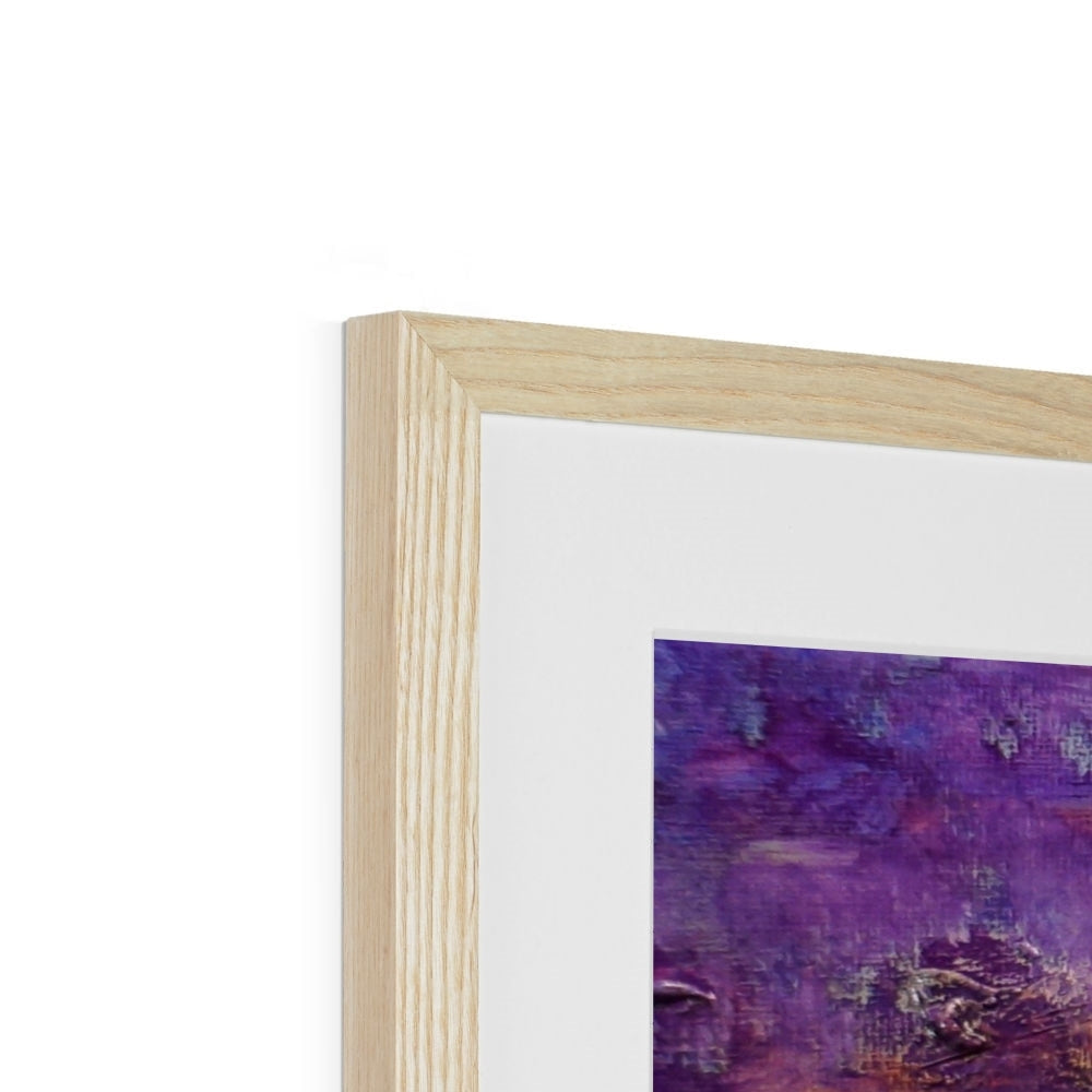 Loch Leven Sunset art print in light wood frame with purple artwork