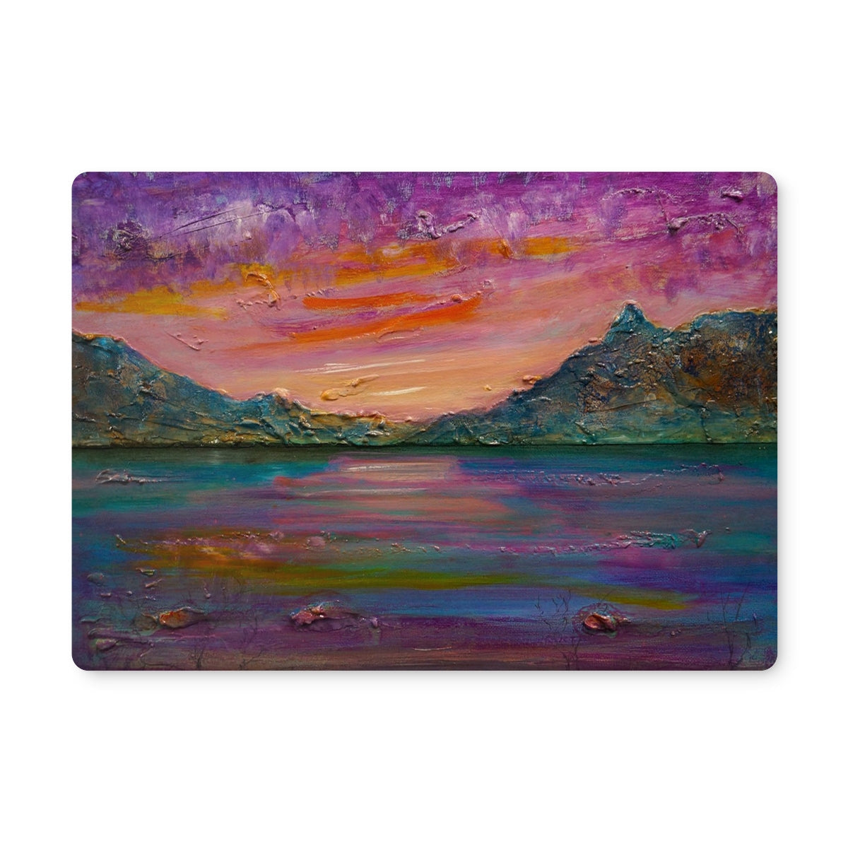 Purple and pink abstract Loch Leven Sunset placemat with textured brushstrokes