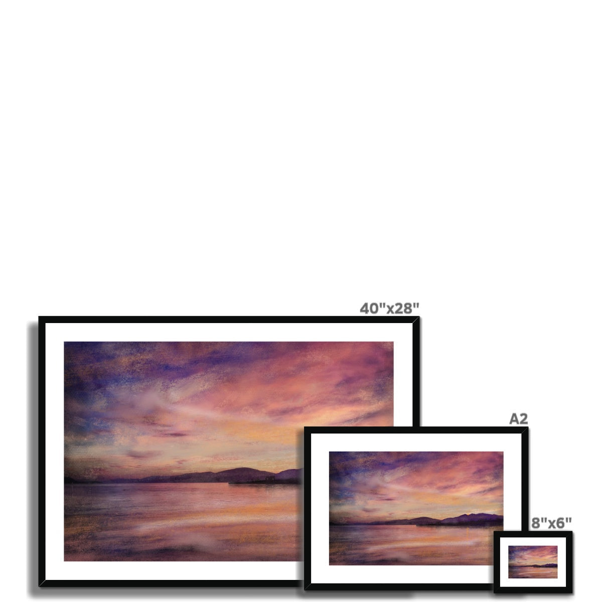 Loch Linnhe Dusk black-framed watercolor sunset art print