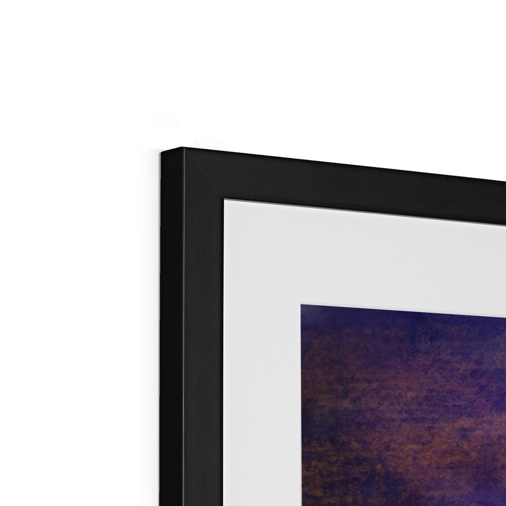 Loch Linnhe Dusk art print in black frame with white mat, abstract purples and browns