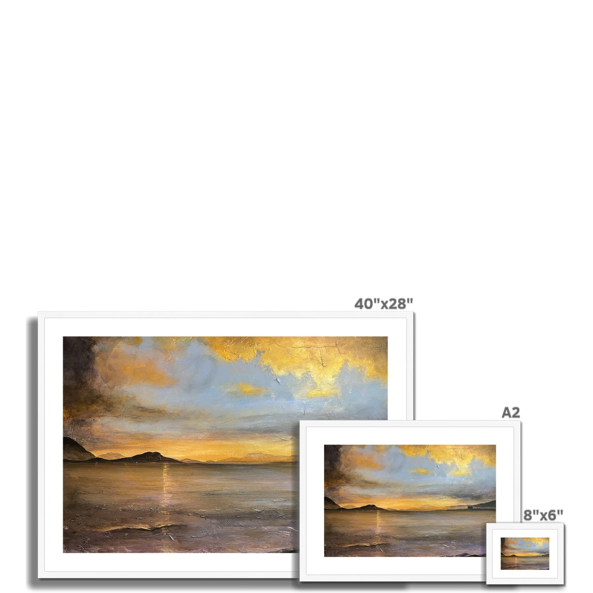 Loch Linnhe Sunset 40x28 framed abstract landscape print in silver
