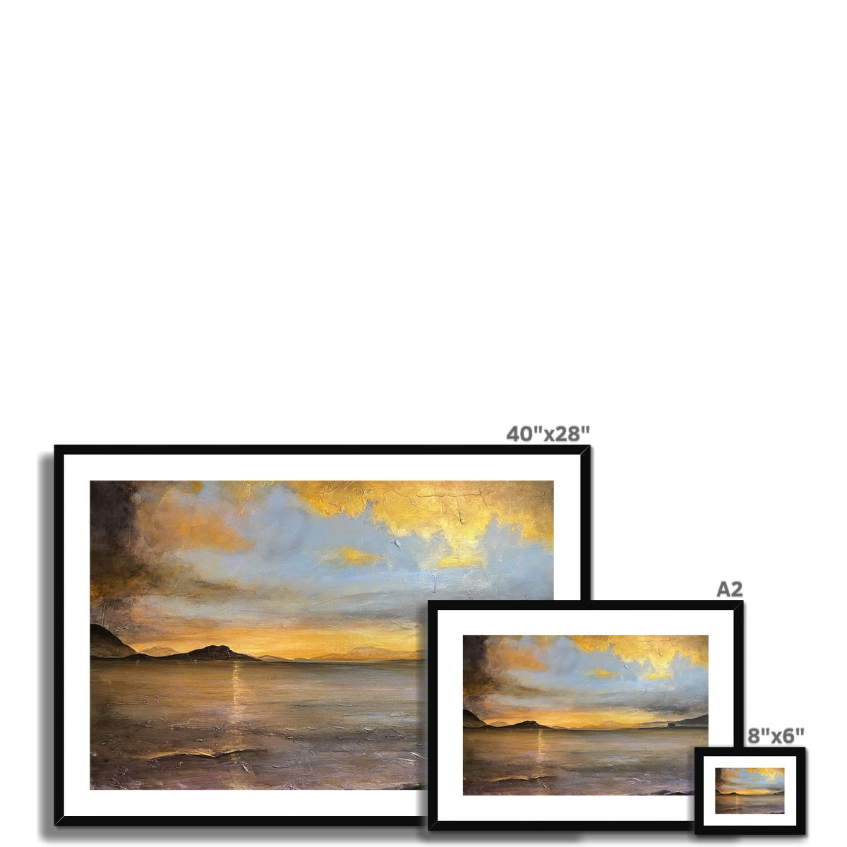 40x28 Loch Linnhe Sunset framed print in black with golden hues