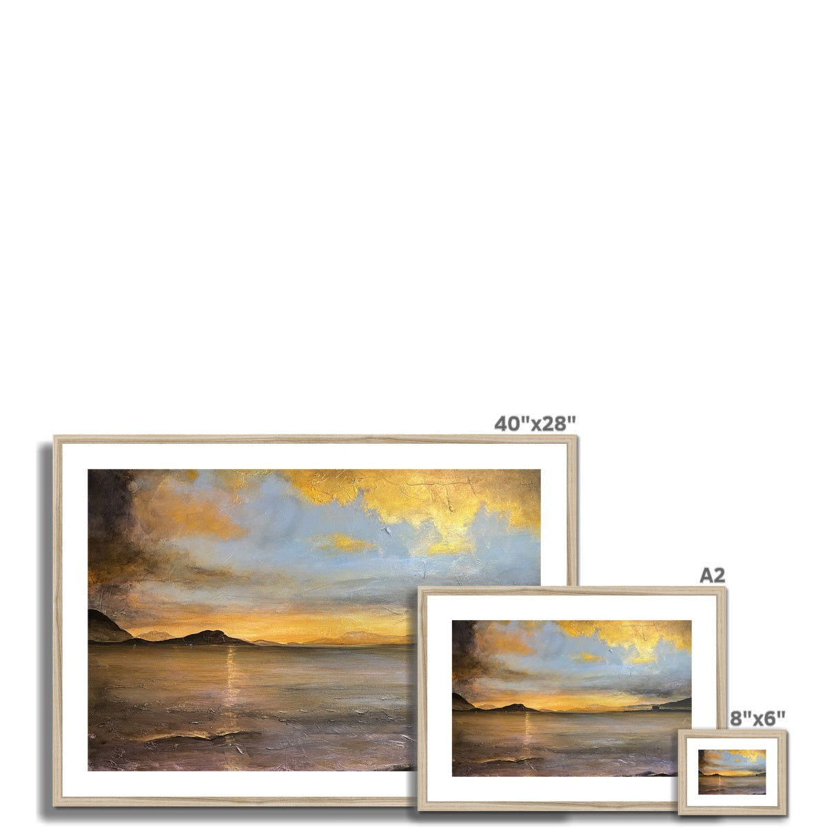 Loch Linnhe Sunset 40x28 inch framed painting with golden hues