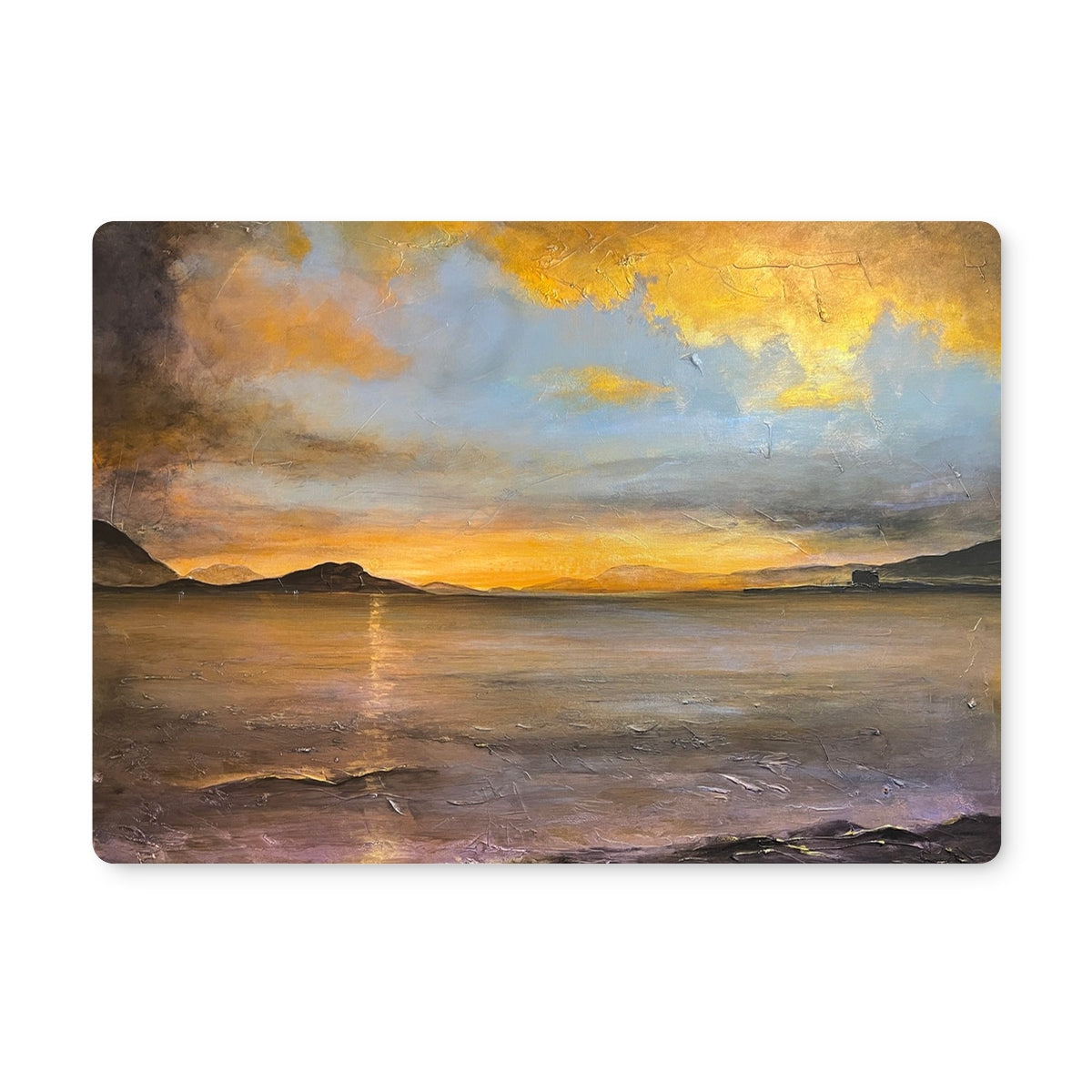 Loch Linnhe Sunset Placemat: yellow orange textured beach sunset
