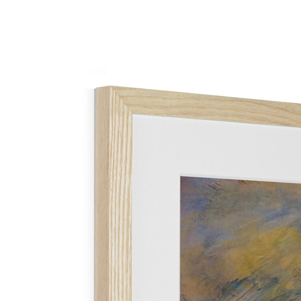 Light wood frame with white mat and abstract Loch Lomond cottage painting