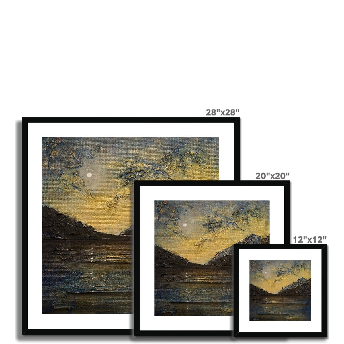28x28 Loch Lomond Moonlight framed landscape print with mountains under starry sky