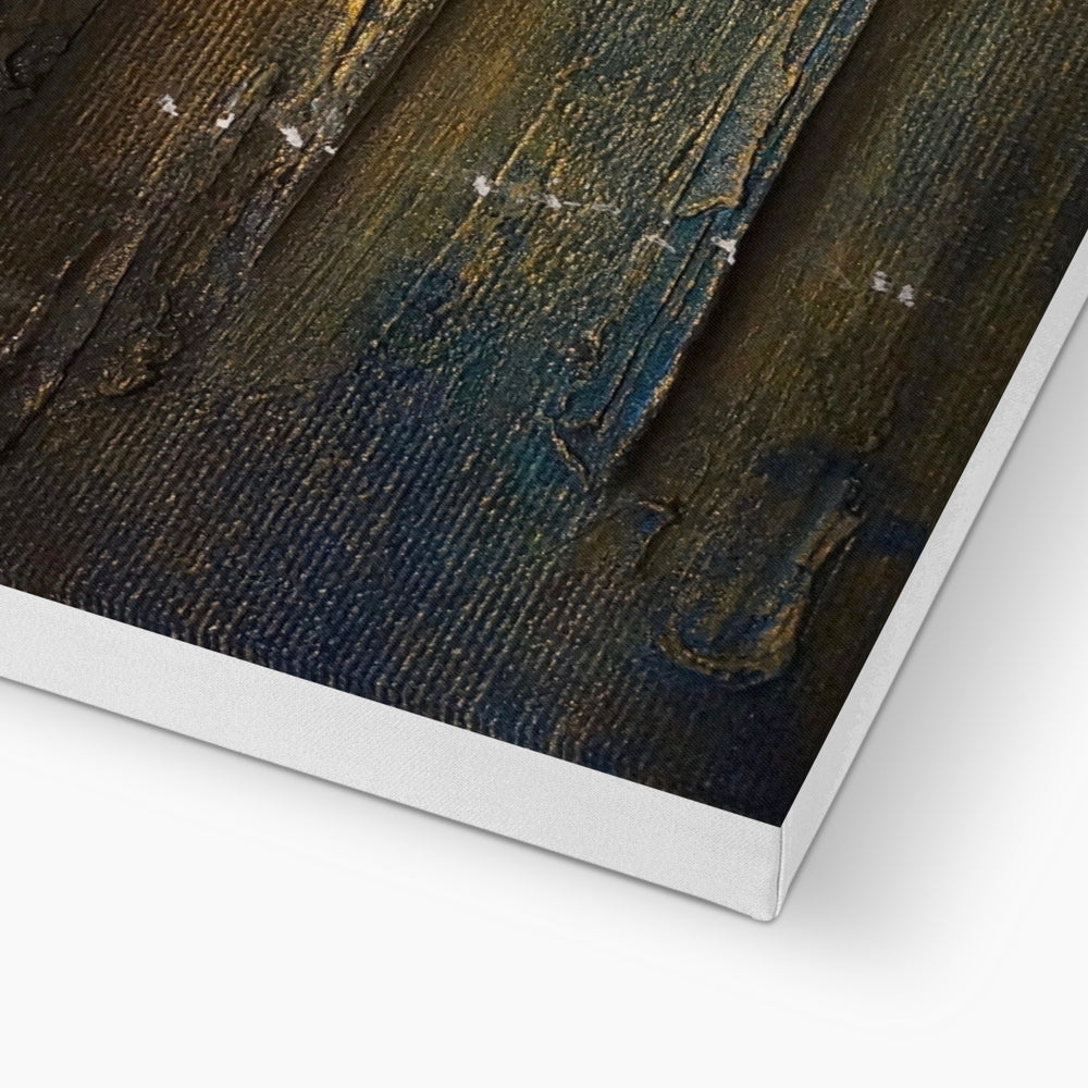 Rustic wooden barn door wall art in Loch Lomond Moonlight canvas print