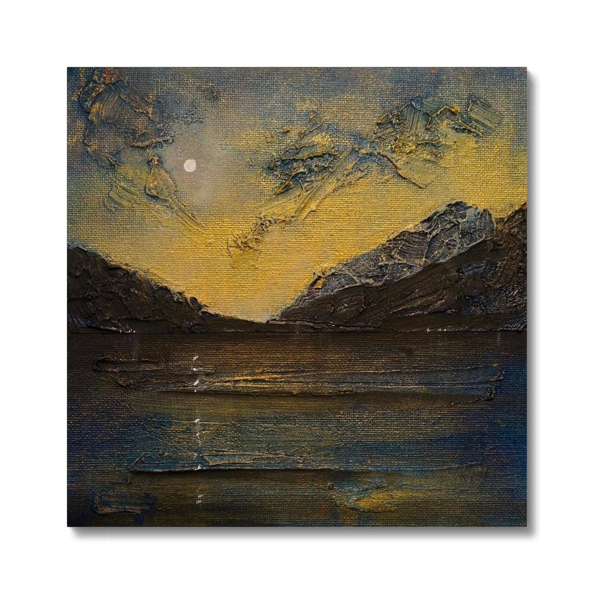 Loch Lomond Moonlight: yellow black abstract textured acrylic canvas print