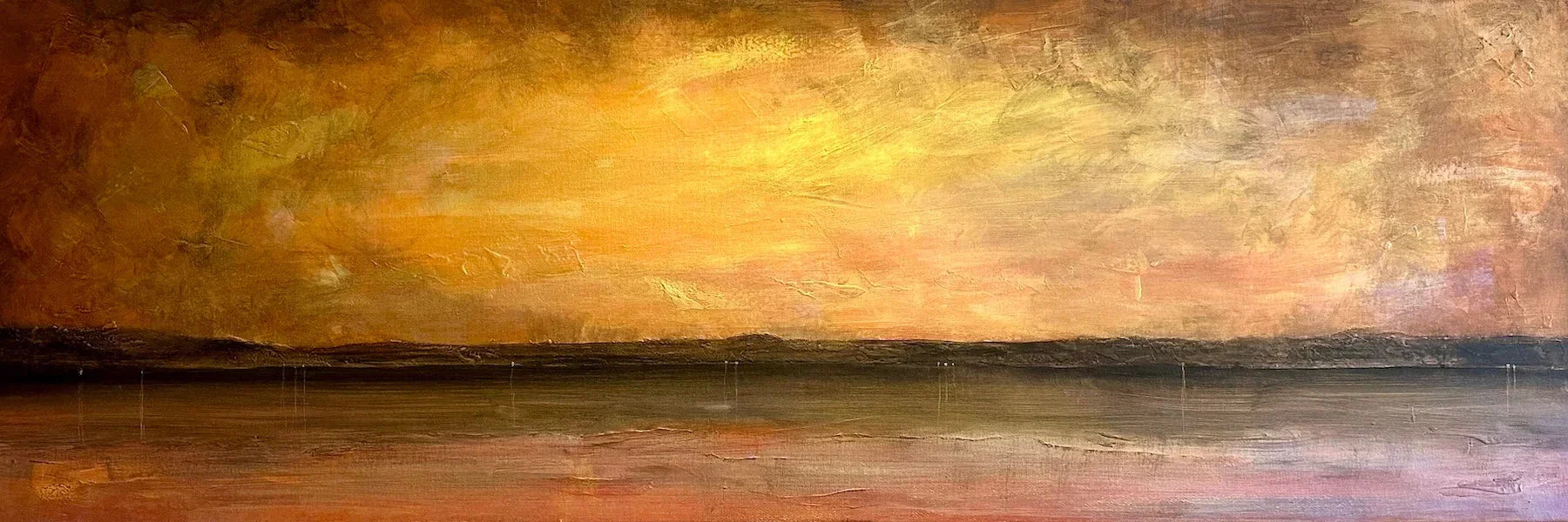 Golden sunset over Loch Lomond abstract panoramic painting