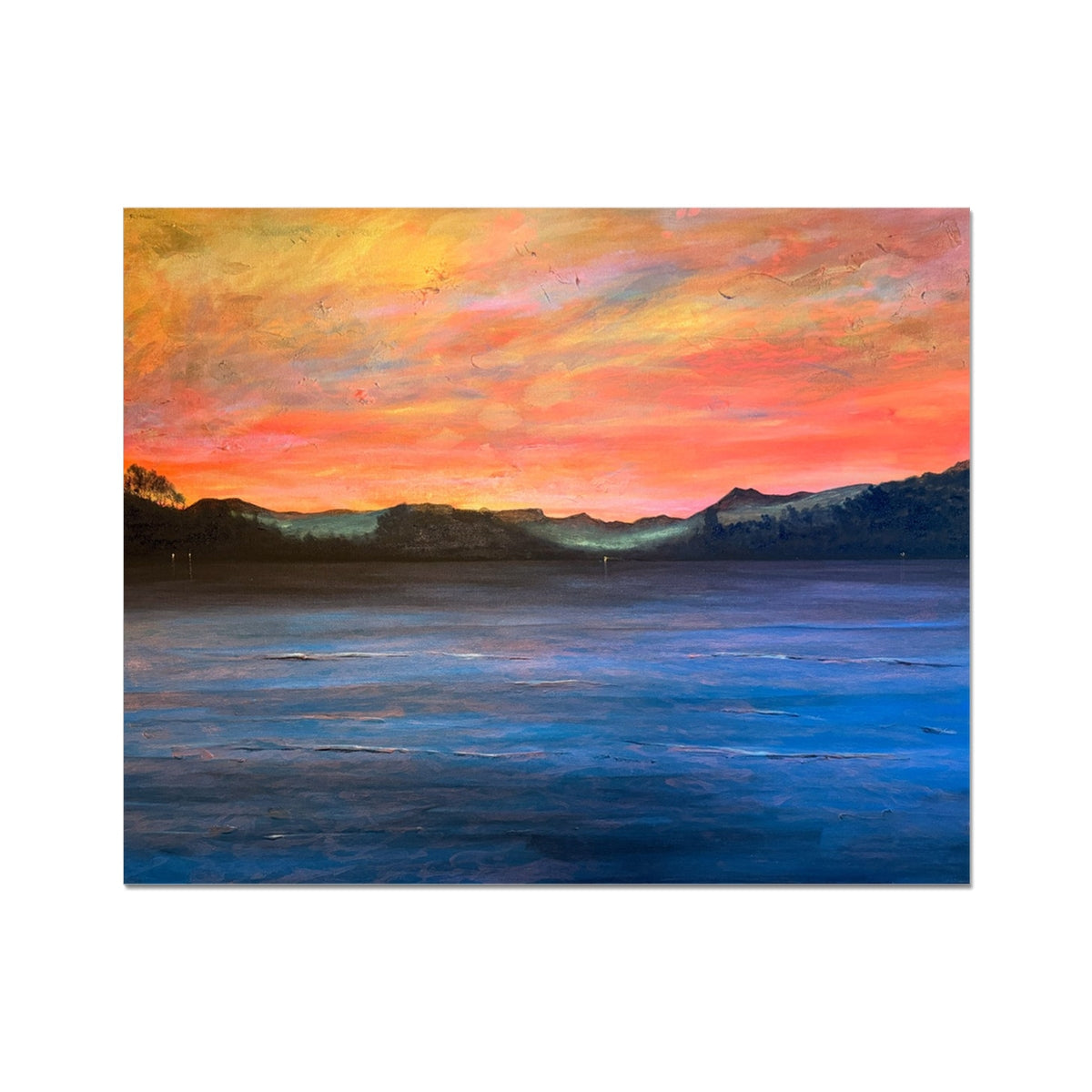 Vibrant sunset over Loch Maree and Slioch lake painting print