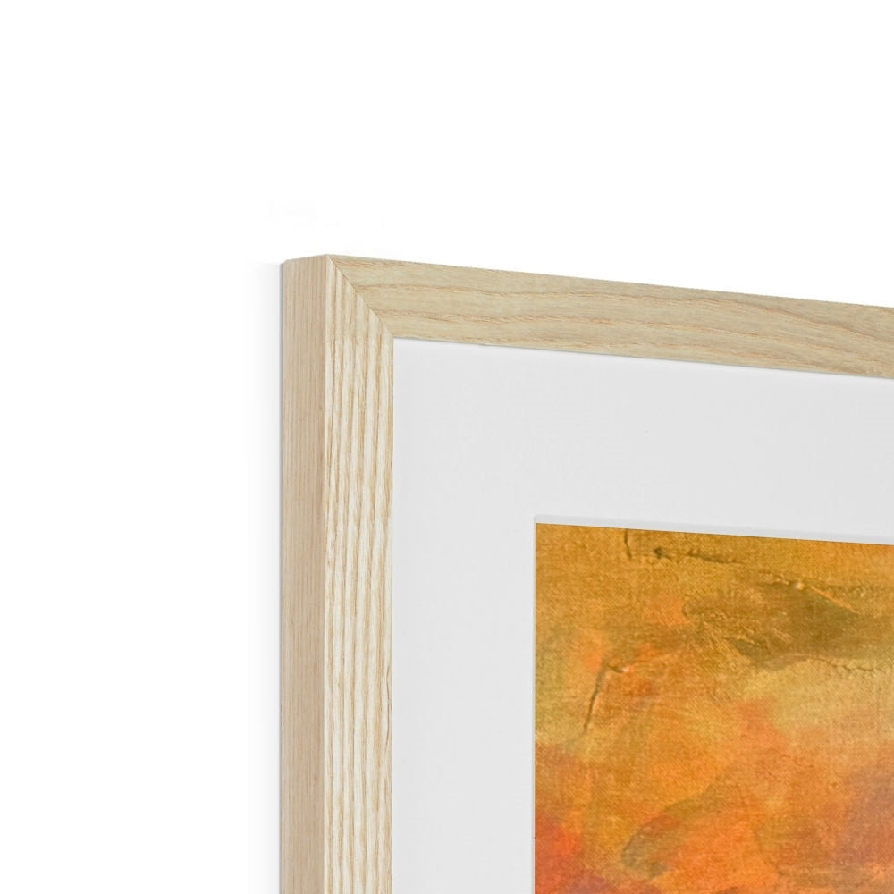 Loch Maree and Slioch abstract art print in light wood frame with white mat