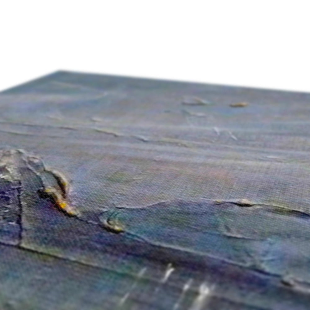 Dark blue textured canvas tote bag with yellow stitching and woven pattern Loch Morlich Moonlight Canvas