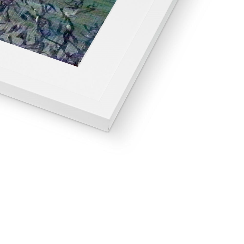 White framed abstract art print with blue and green hues from Loch Morlich Moonlight collection