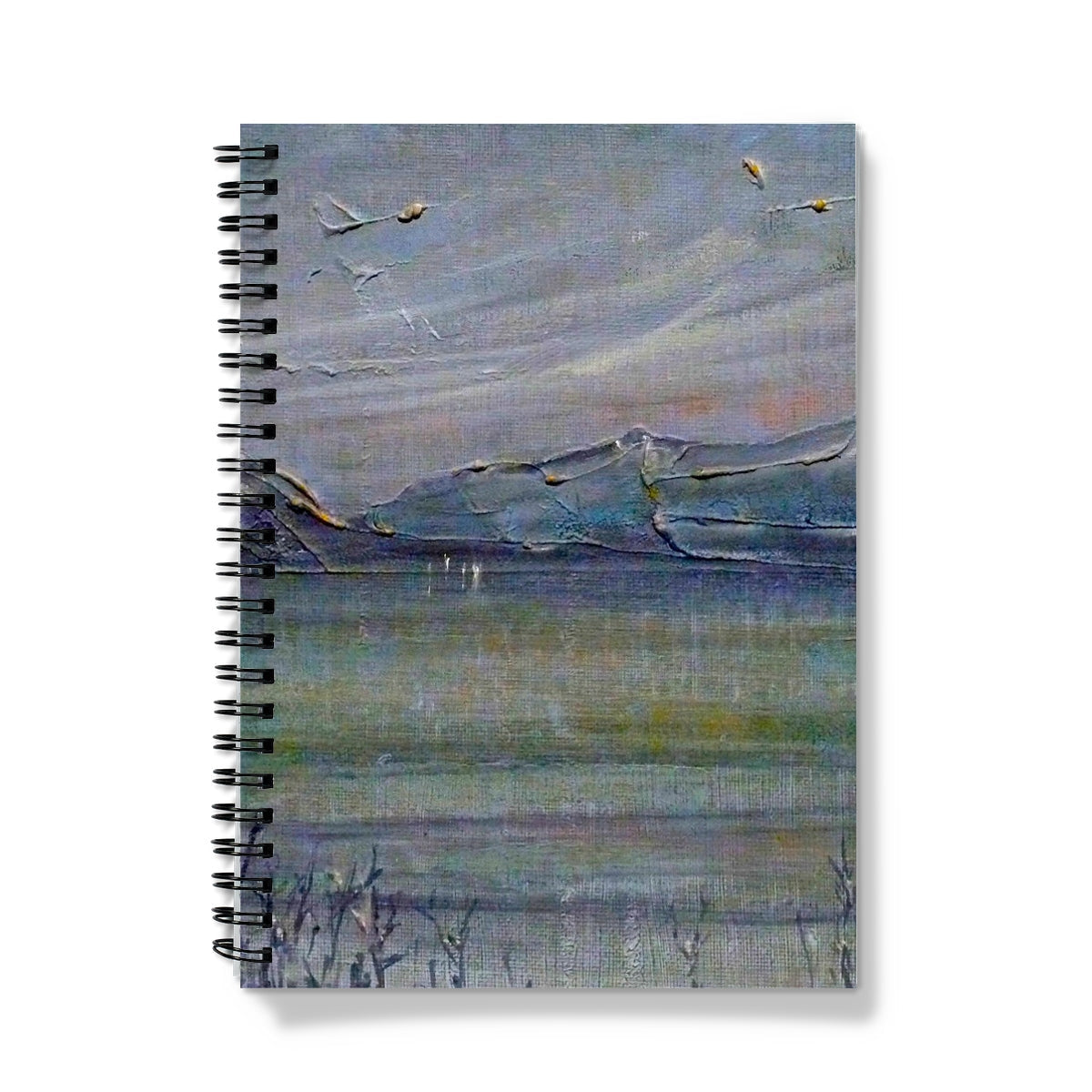 Loch Morlich Moonlight Notebook with landscape painting cover in muted greens and grays