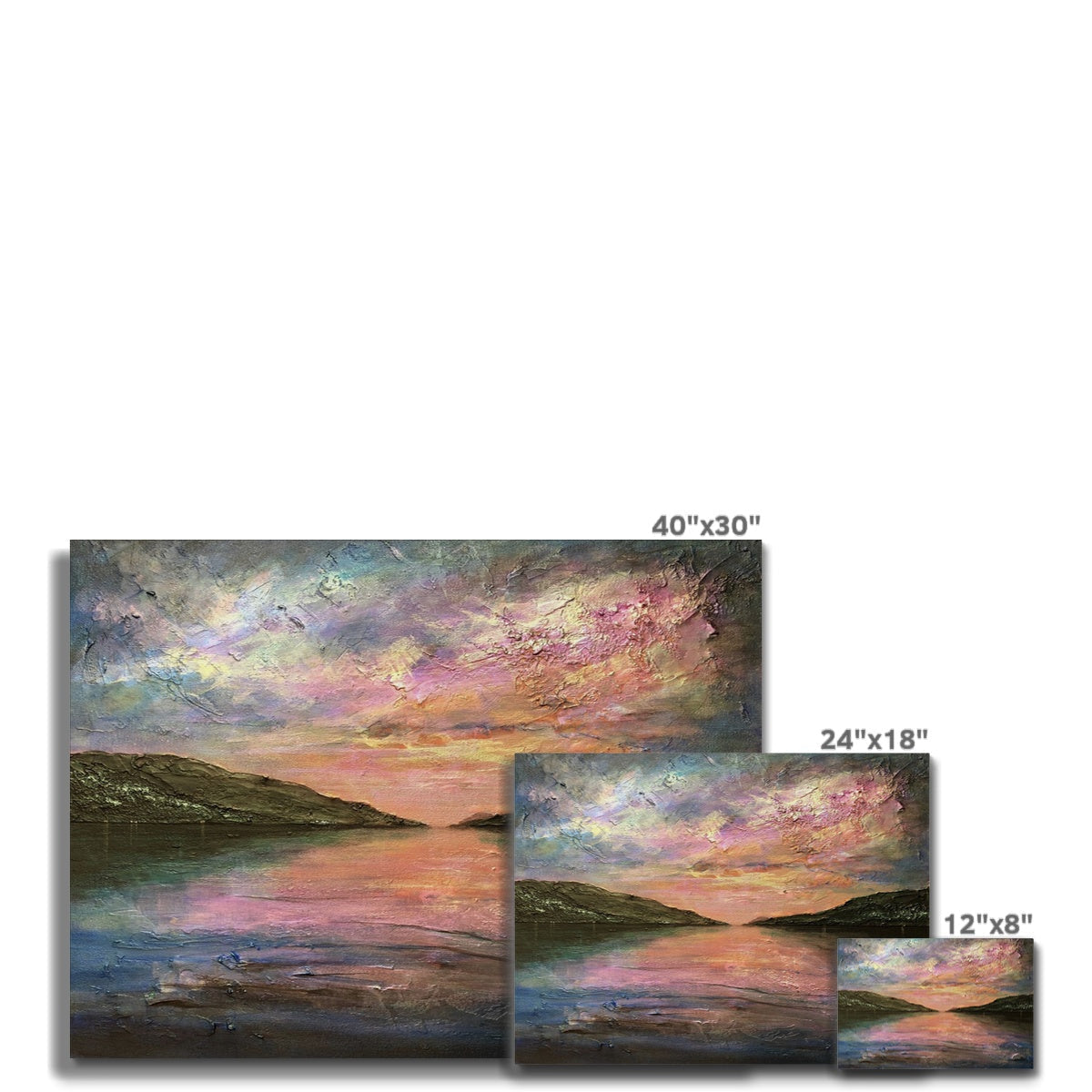 Serene Loch Ness dawn canvas print with sunset hues on water