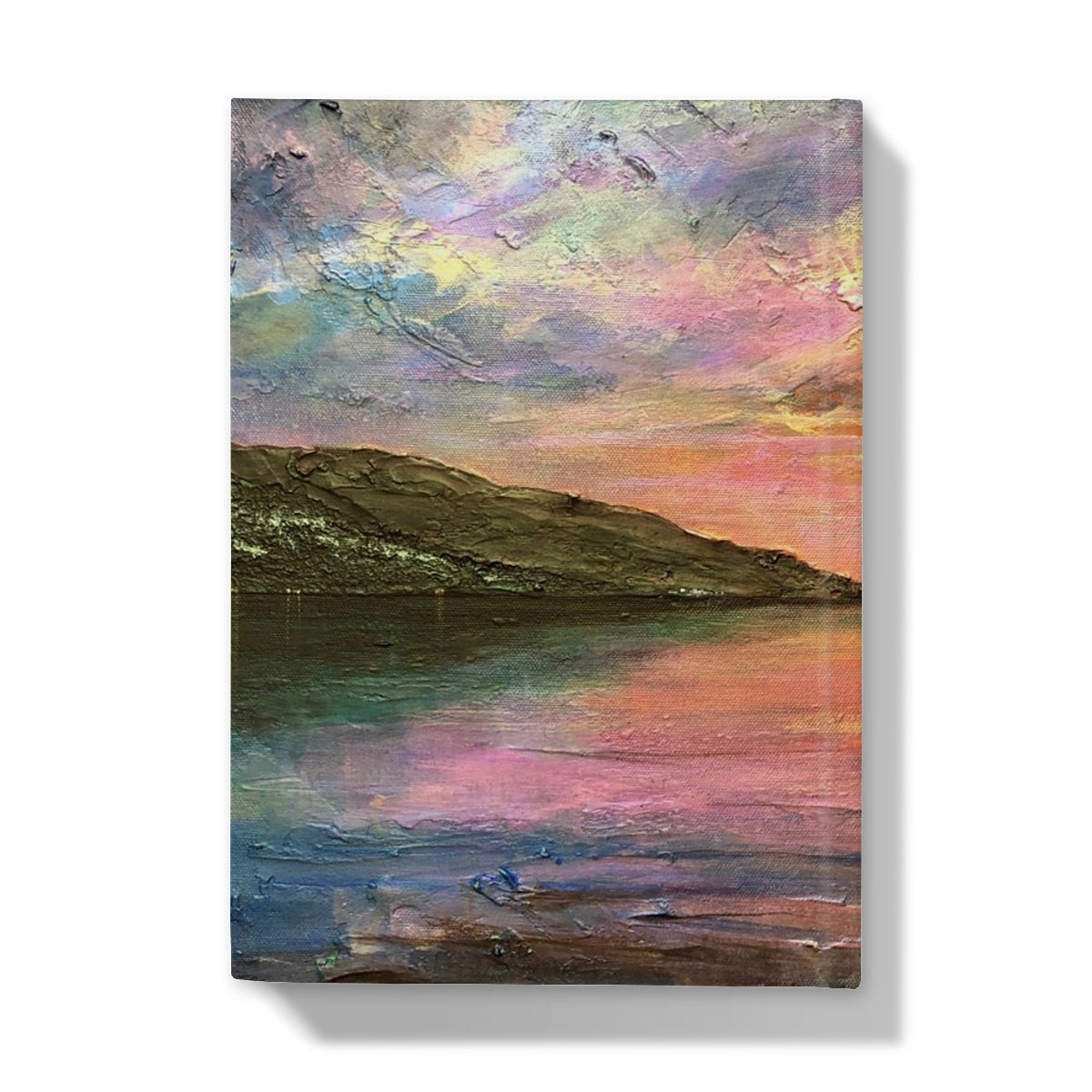 Serene Loch Ness dawn lakeside sunset on textured canvas journal